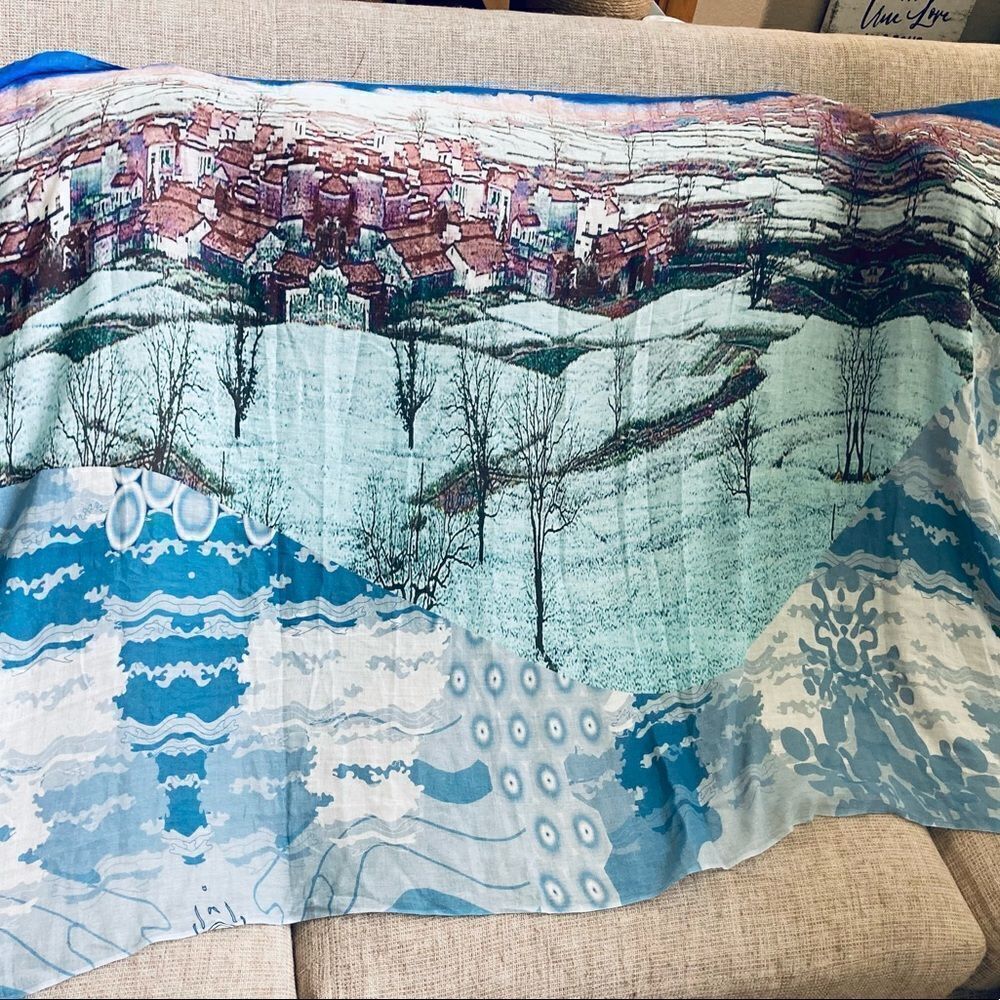 Winter Village Scene Scarf Wrap Shawl Tapestry Accessory